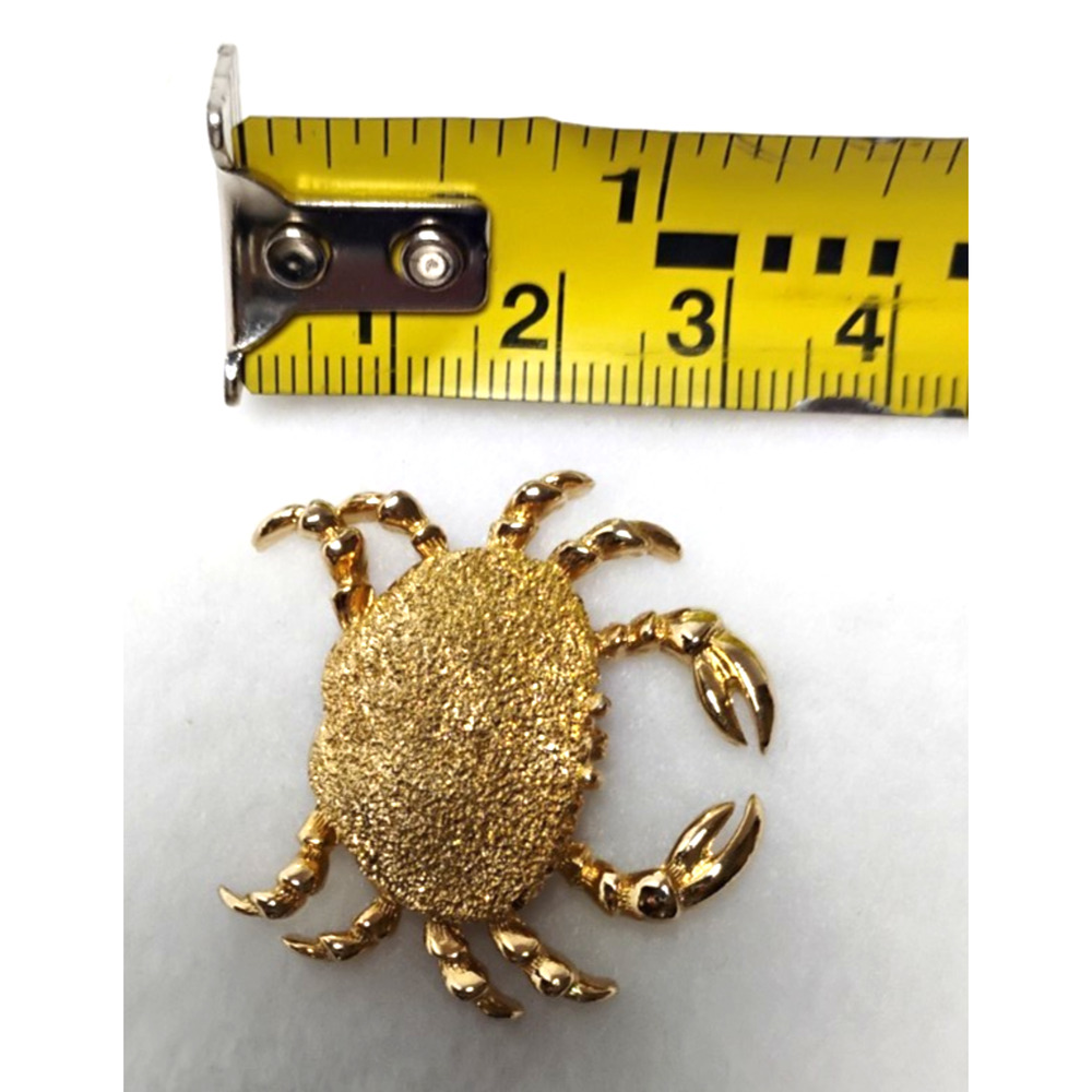 Gold Tone Figural Crab Brooch Pin Nautical Coastal Beach Textured Jewelry - Picture 12 of 12